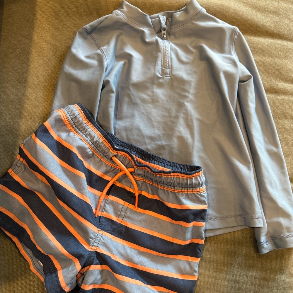 Kids Swim Trunks - Gray and Orange Stripes